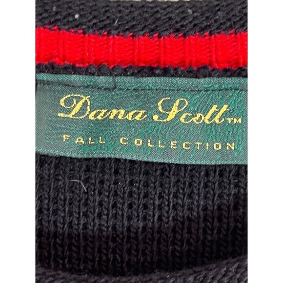 Dana Scott Sweater M Red Patchwork Floral Old Money Classic Resort Preppy 80s - Picture 2 of 10